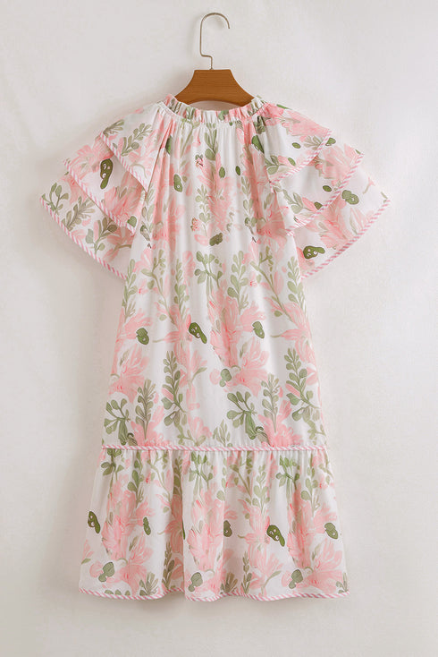 Floral Contrast Edge Layered Short Sleeve Mini Dress